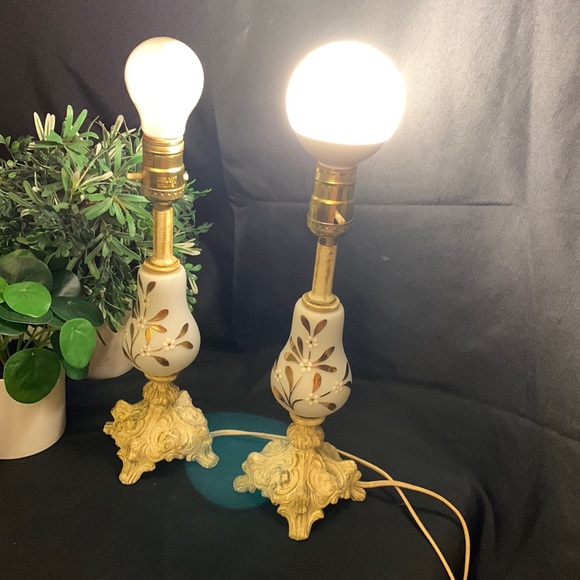 Set of 2 hard to find Vianne (VV) French mid century gilded table lamps - Picture 2 of 16